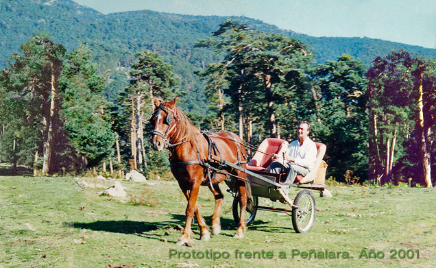 Javier Navarro conduciendo un prototipo histórico del Coche de Caballos Navarro frente a Peñalara, año 2001